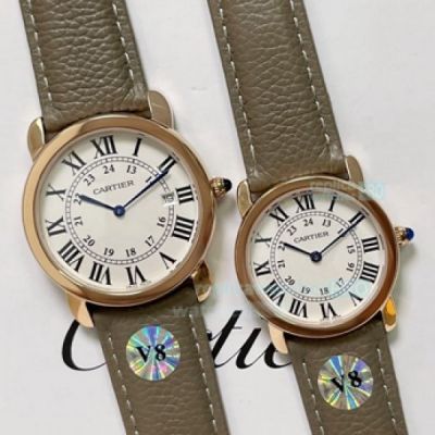 Replica RONDE SOLO DE CARTIER Rose Gold Case 36MM Lover Watch Leather Strap